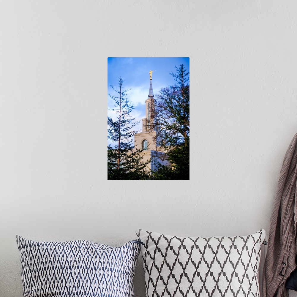 A bohemian room featuring The Sacramento California Temple overlooks Lake Natoma from the hill where it sits. The Sierra Ne...
