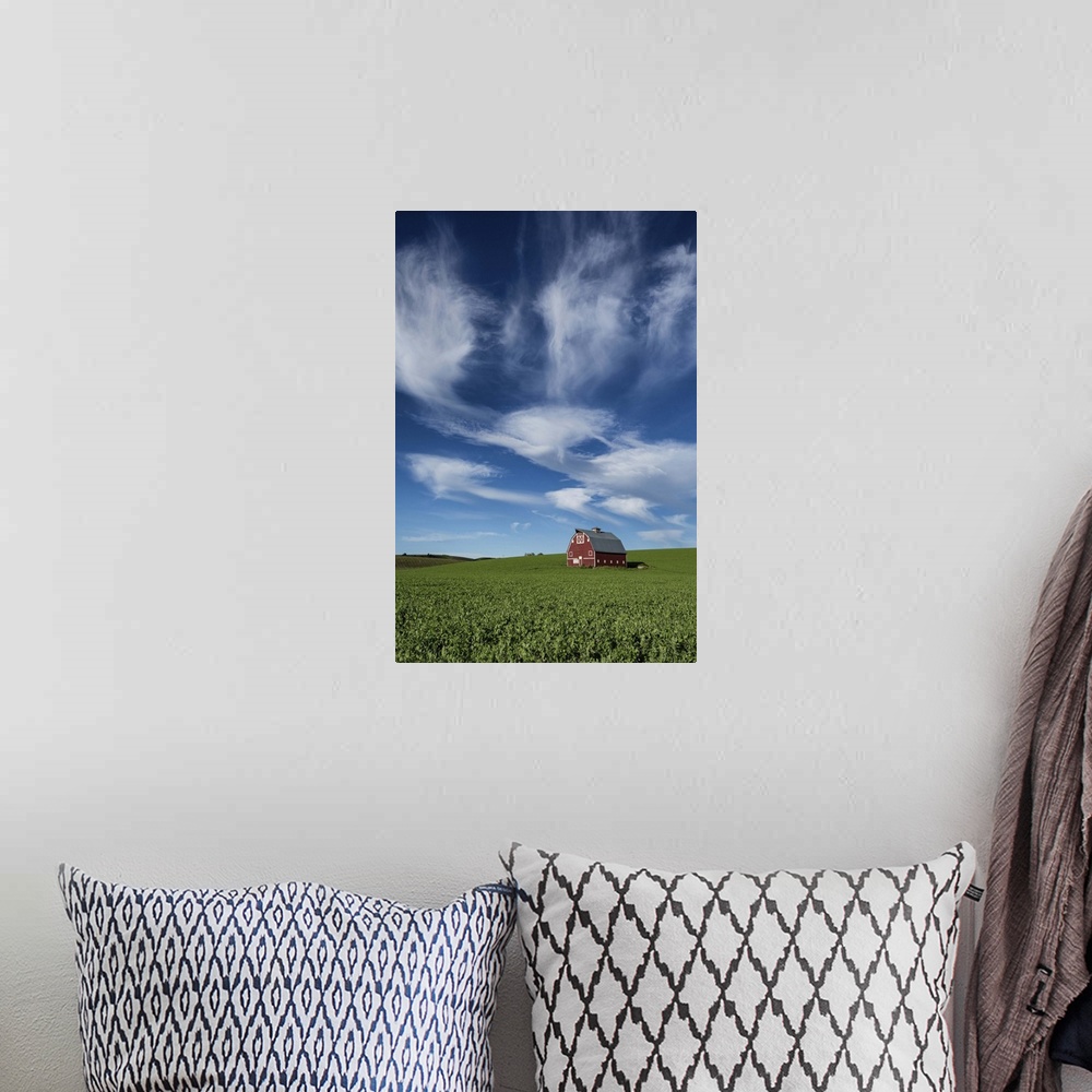 A bohemian room featuring Red barn in wheat fields of the Palouse.