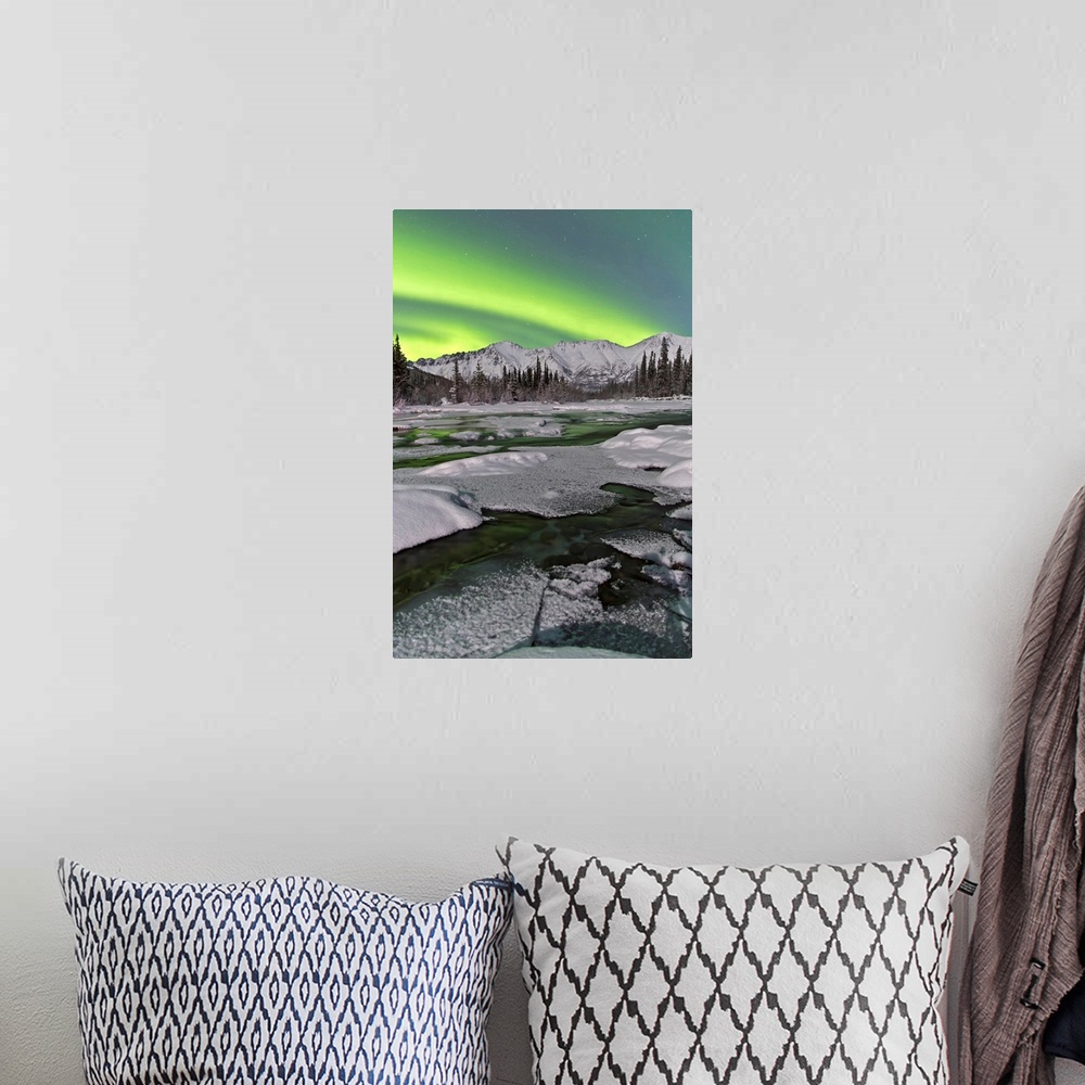 A bohemian room featuring Aurora borealis over Annie Lake, Yukon, Canada.