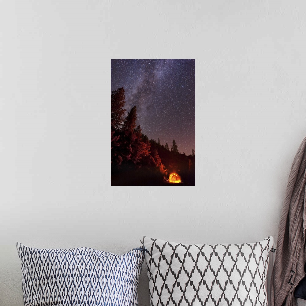 A bohemian room featuring The summer Milky Way rises over the mountain while the tunnel blazes with light in this long expo...