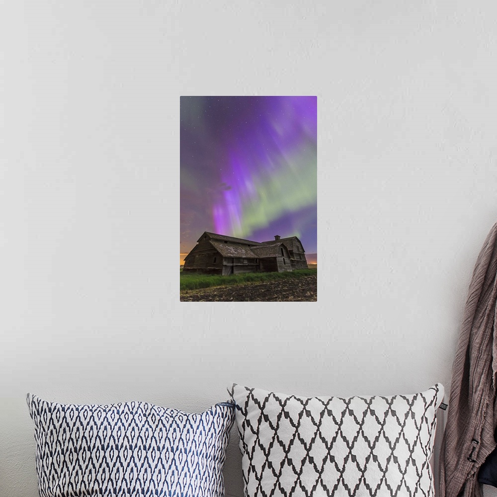 A bohemian room featuring June 7-8, 2014 - An all-sky aurora with green and purple curtains in southern Alberta. The Big Di...