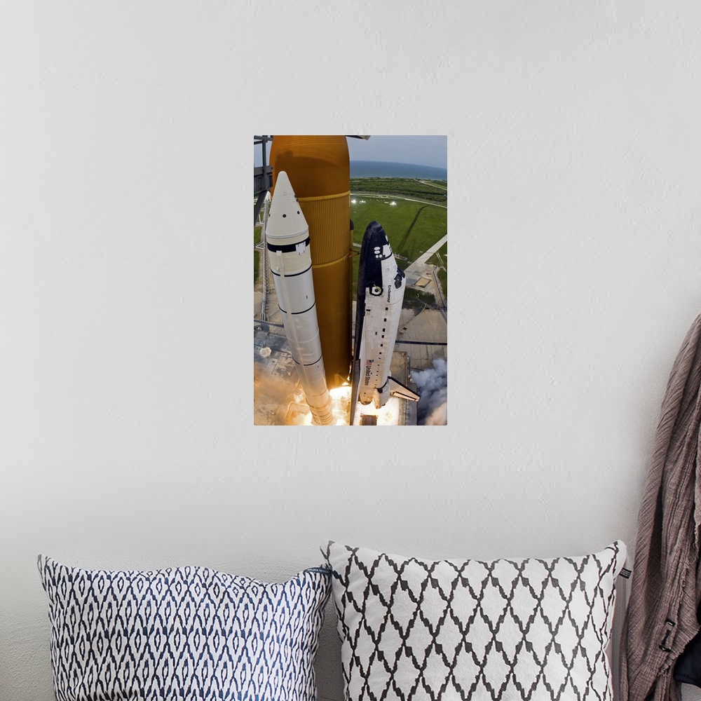 A bohemian room featuring Space Shuttle Endeavour lifts off from Kennedy Space Center