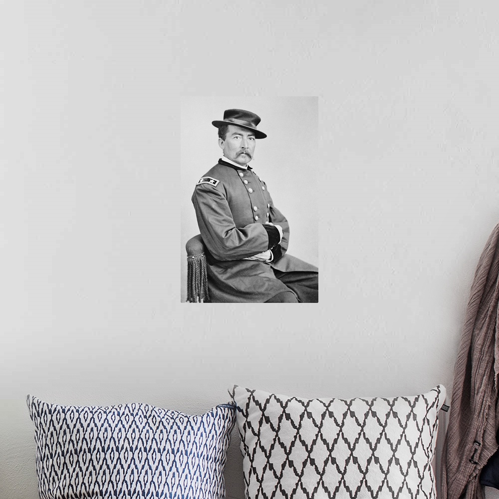 A bohemian room featuring Vintage American Civil War photo of Union Army General Philip Sheridan.