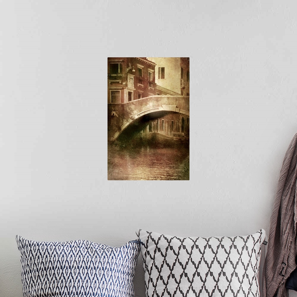 A bohemian room featuring Vintage shot of Venetian canal, Venice, Italy.