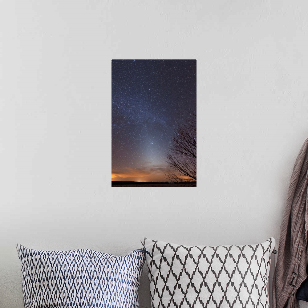 A bohemian room featuring The Winter Zodiacal Light crosses the Milky Way shortly after sunset, Crowell, Texas.