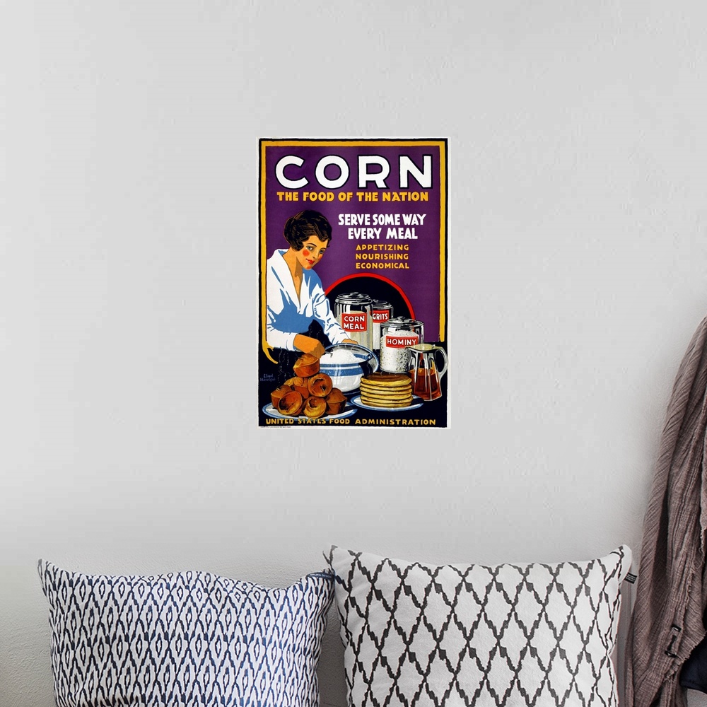 A bohemian room featuring 'Corn - The food of the nation - Serve some way every meal - appetizing, nourishing, economical.'...