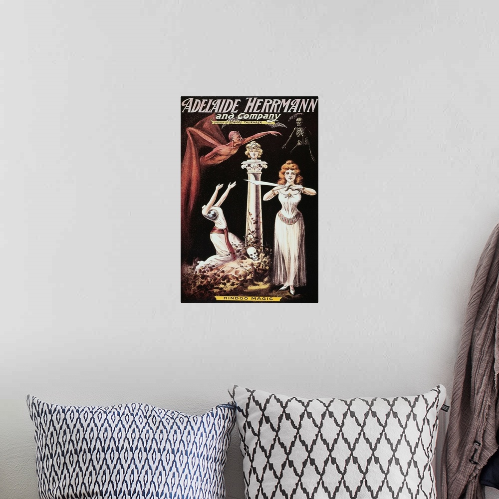 A bohemian room featuring American poster of Adelaide Herrmann.