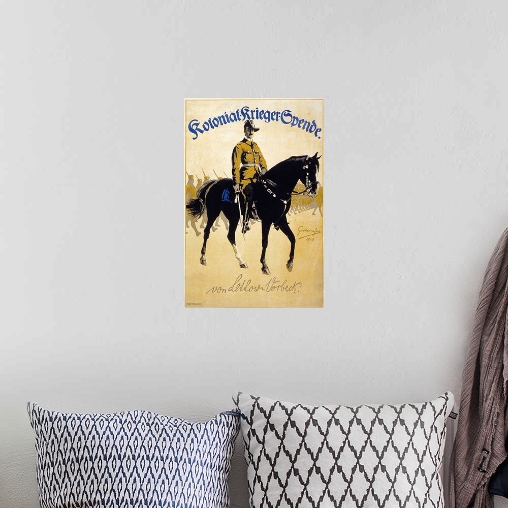 A bohemian room featuring (1870-1964). German general. Poster for Colonial War Funds, featuring Lettow-Vorbeck on horseback...