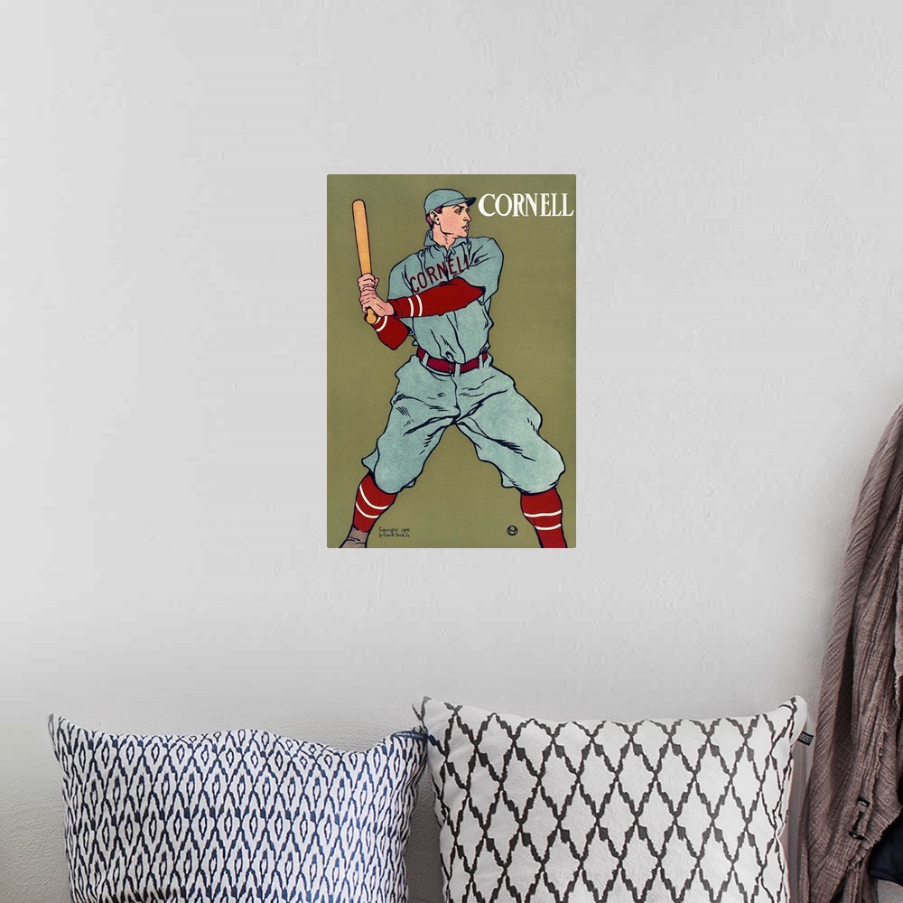 A bohemian room featuring Poster for the Cornell University baseball team. Chromolithograph by Edward Penfield, c1908.