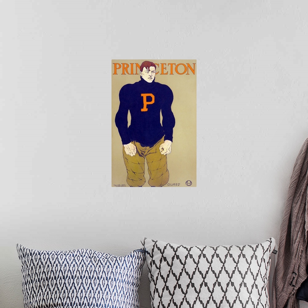 A bohemian room featuring Poster for the Princeton University football team. Chromolithograph by Edward Penfield, c1907.