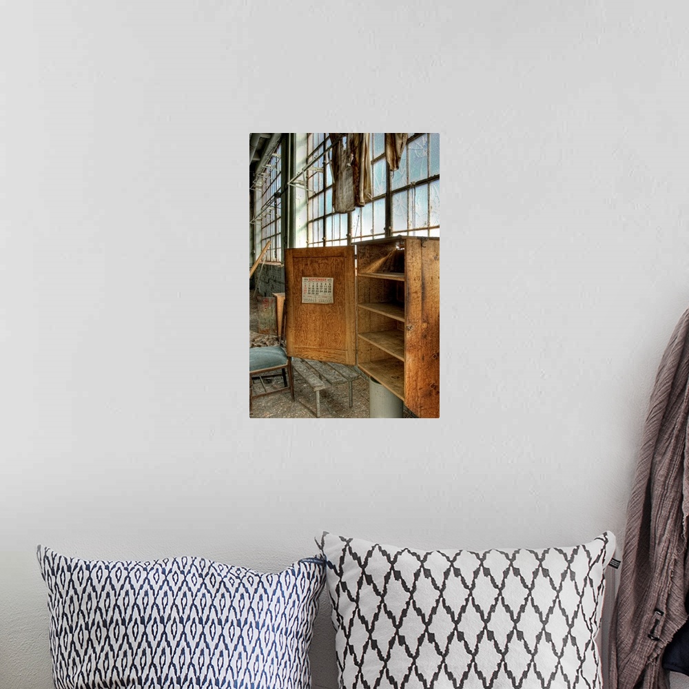 A bohemian room featuring A deserted factory building with calender
