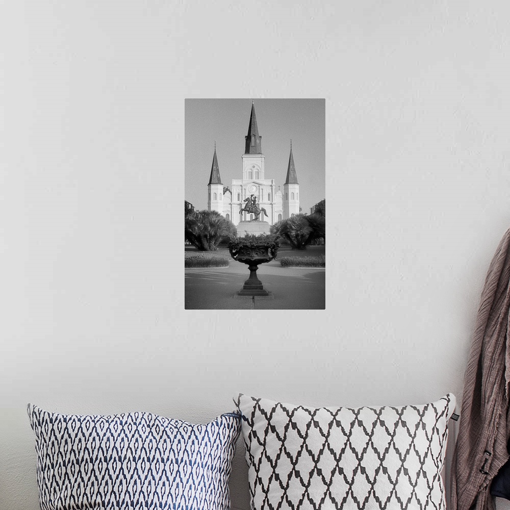 A bohemian room featuring A shot of the famous St. Louis Cathedral in New Orleans, LA - taken in Black and White