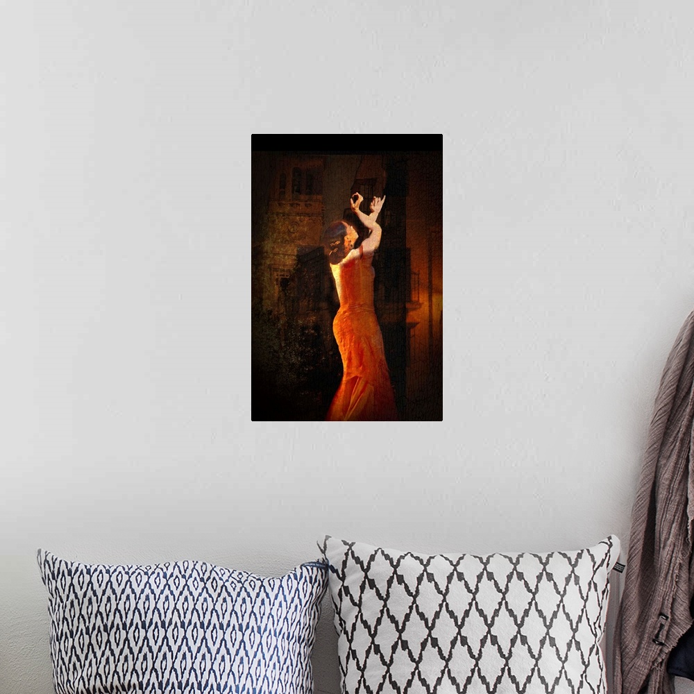 A bohemian room featuring Flamenco dancer wearing a red dress in Andalusia Spain
