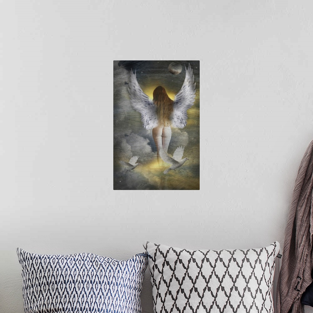 A bohemian room featuring angel in the clouds