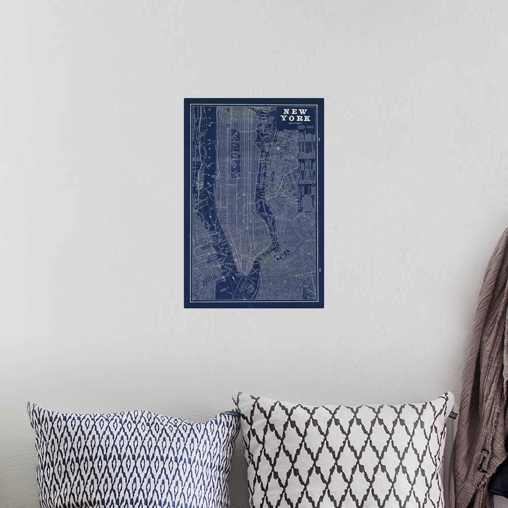 A bohemian room featuring Blueprint Map New York