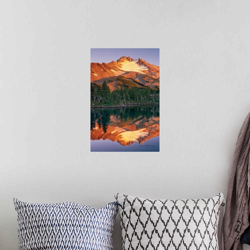 A bohemian room featuring Sunset on Mount Jefferson from Bays Lake in Jefferson Park, Mount Jefferson Wilderness Oregon