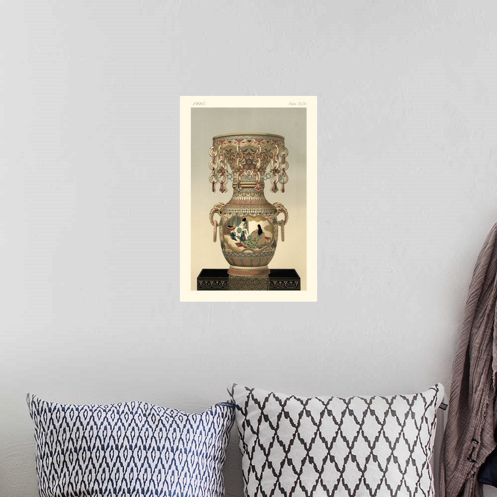 A bohemian room featuring Contemporary illustration of an antique Satsuma vase.
