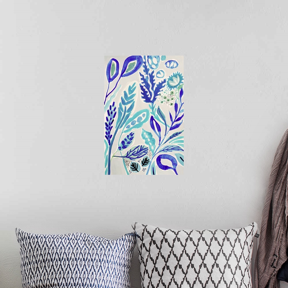 A bohemian room featuring Leaves In Blue I