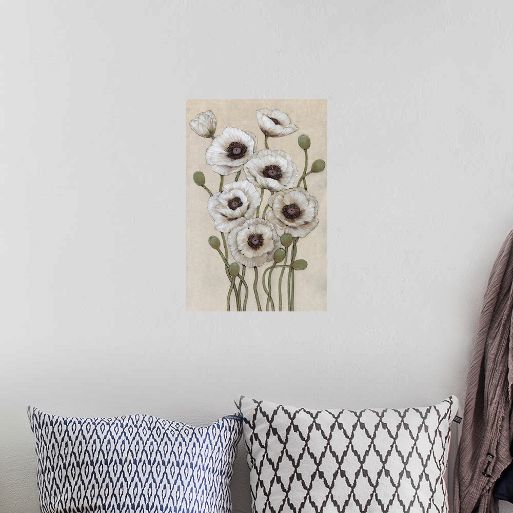 A bohemian room featuring Tall White Poppies I