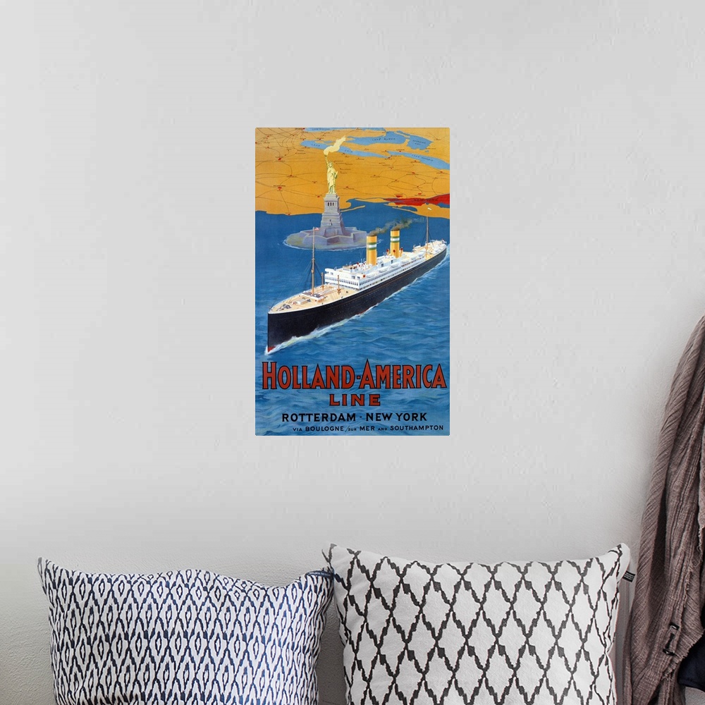 A bohemian room featuring Holland to America Line, Vintage Poster
