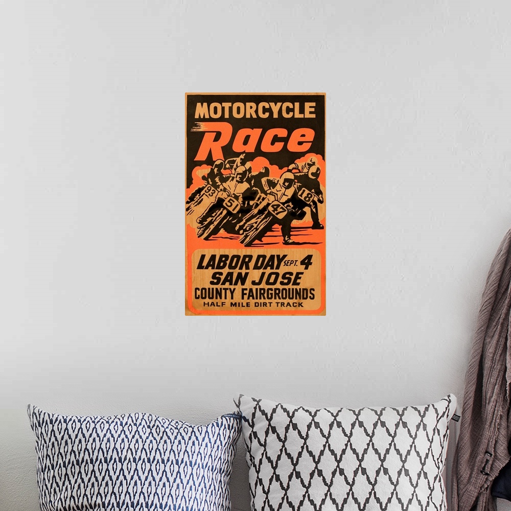 A bohemian room featuring Vintage Motorcycle Poster