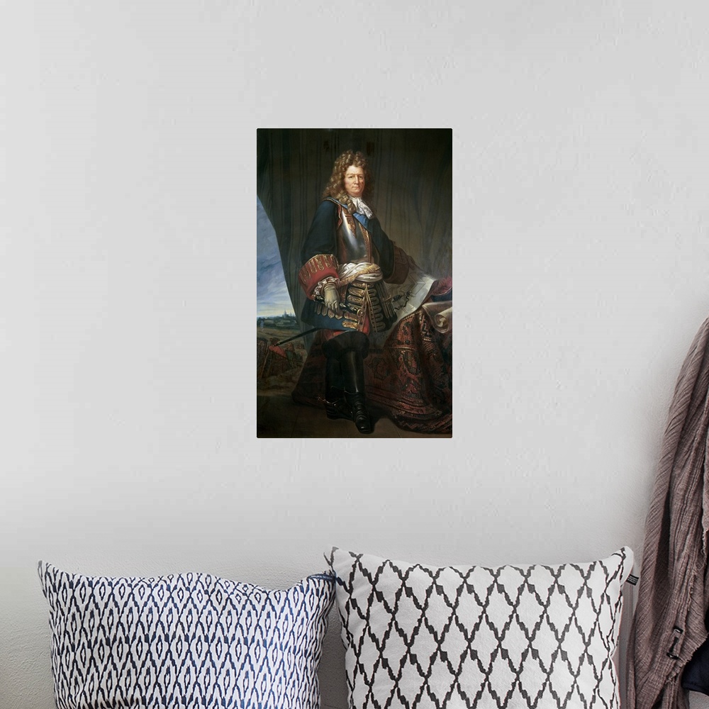 A bohemian room featuring 3692, French School. Full-length Portrait of Sebastien Le Prestre de Vauban, Marshall of France. ...