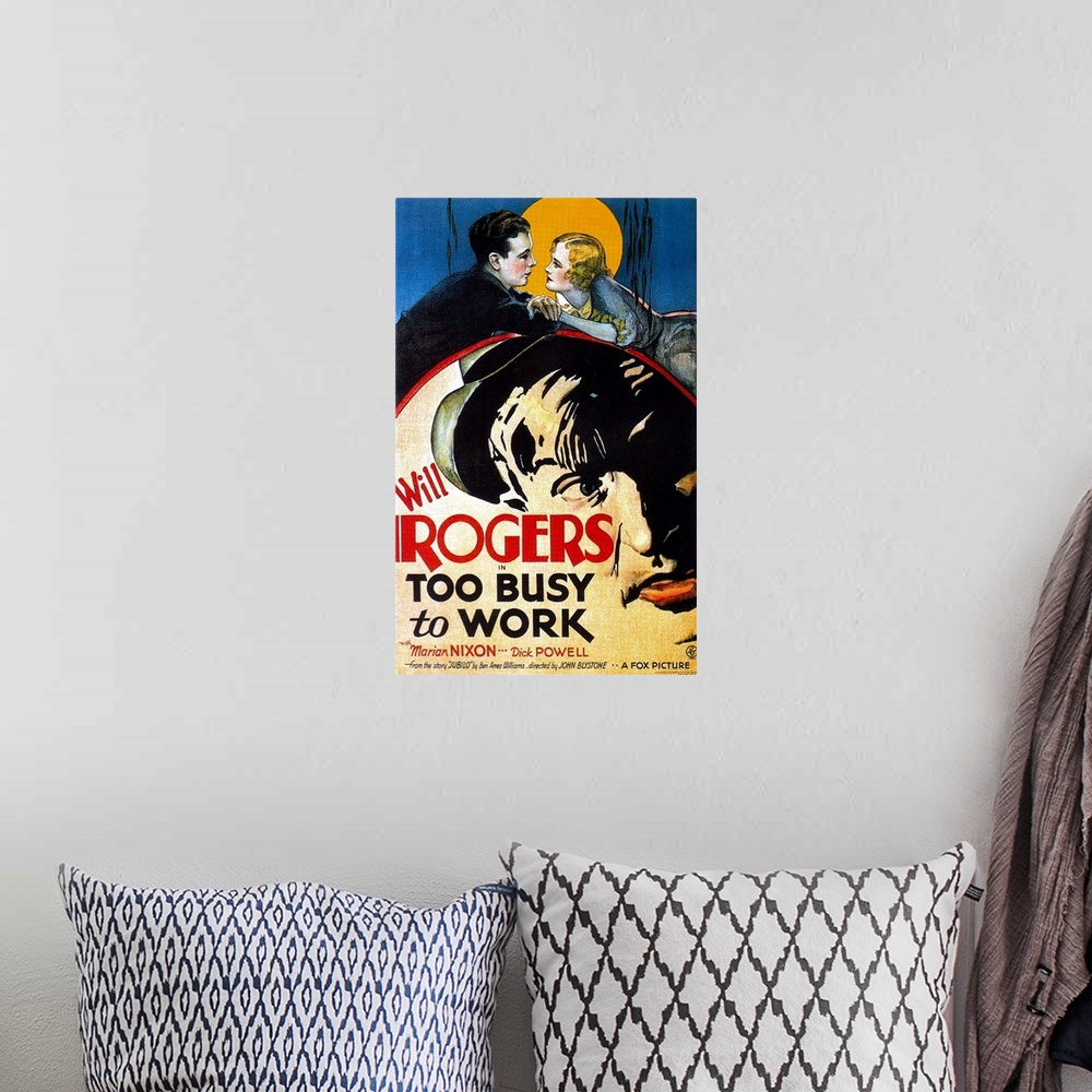 A bohemian room featuring Too Busy To Work - Movie Poster