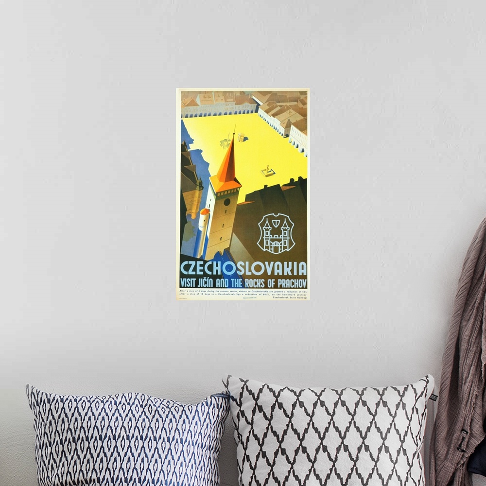 A bohemian room featuring Czechoslovakia - Visit Jicin And The Rocks Of Prachov Travel Poster By L. Horak