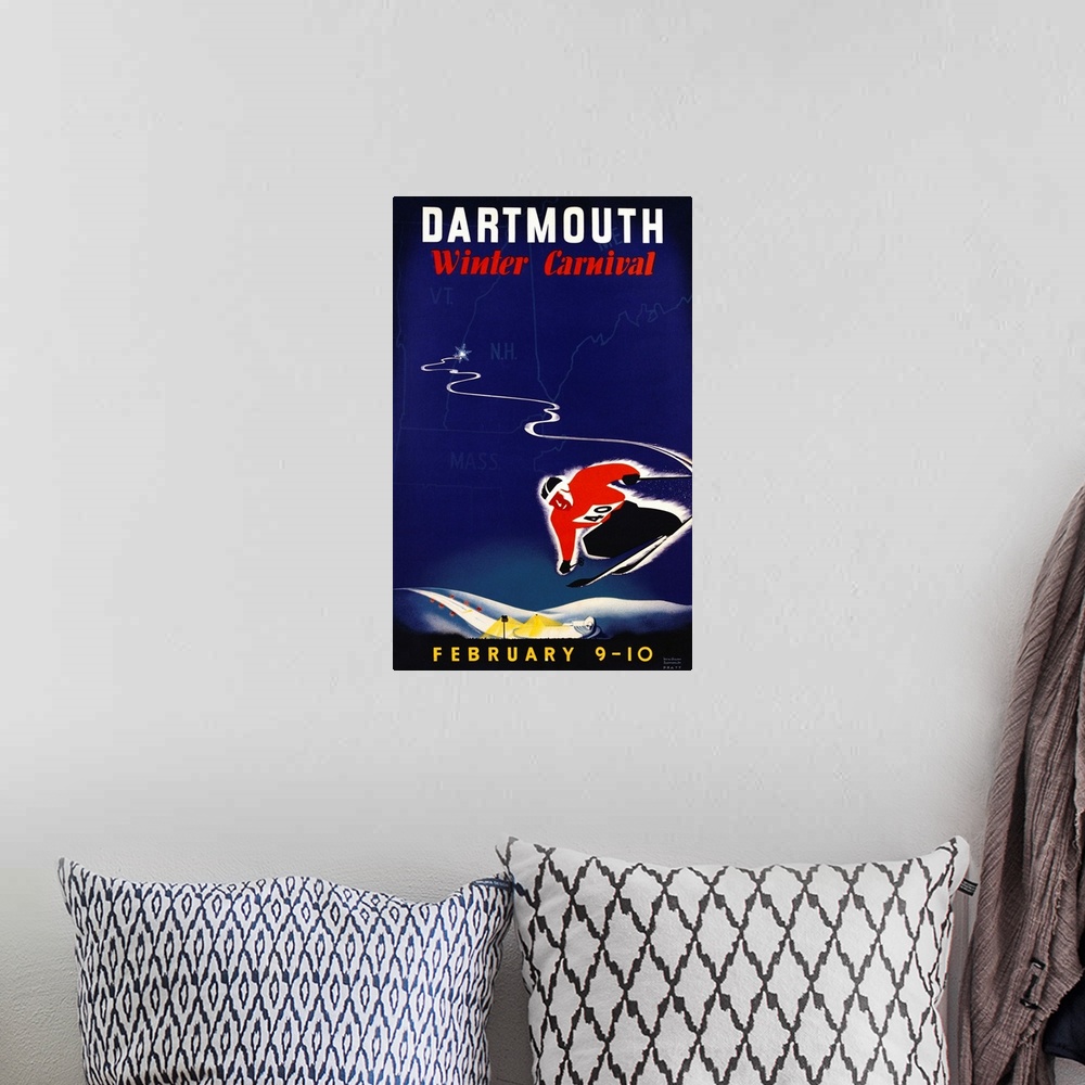 A bohemian room featuring Dartmouth Winter Carnival Poster By John Ryland Scotford