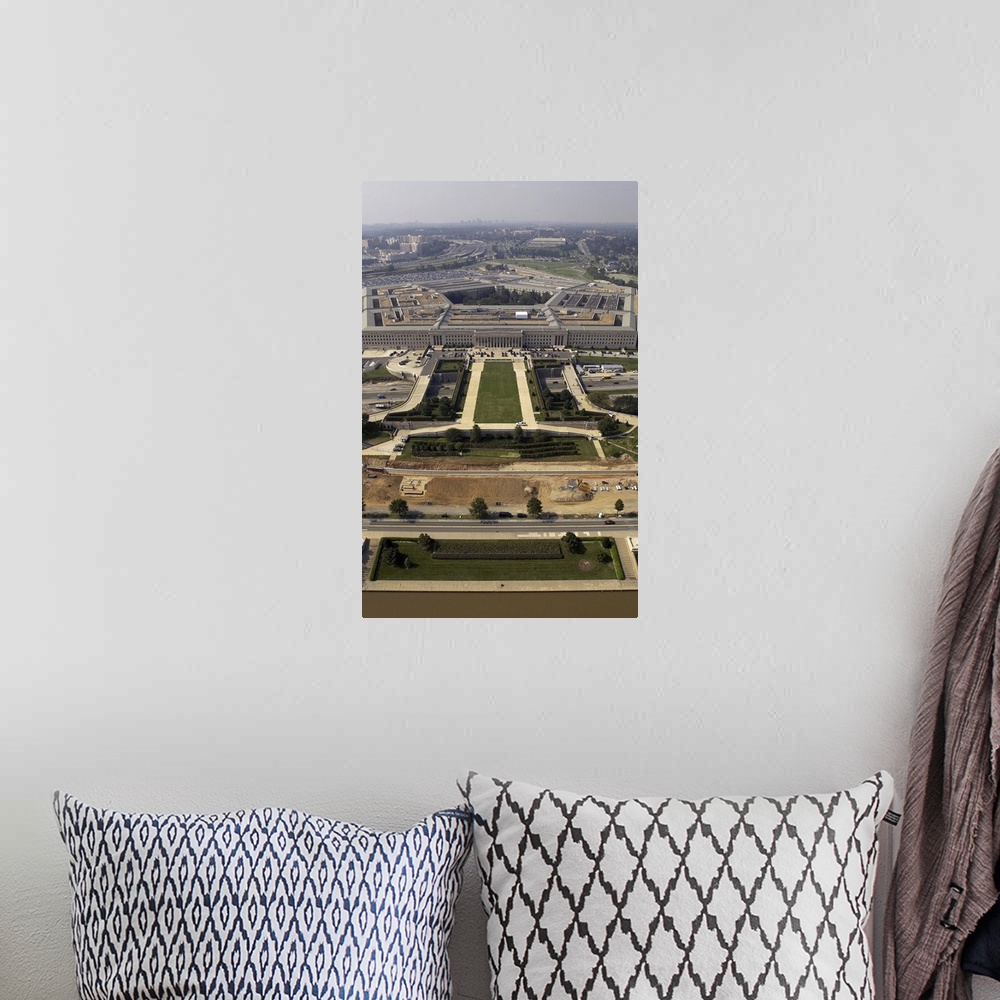 A bohemian room featuring Aerial photograph of the Pentagon with the River Parade Field in Arlington Virginia