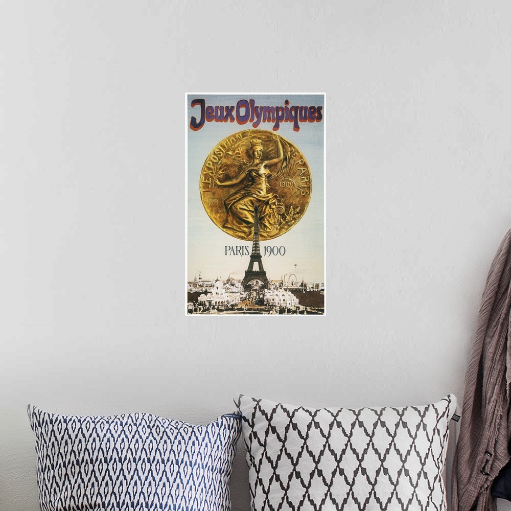 A bohemian room featuring Poster from the 1900 Olympic Games, held at Paris concurrently with the World Exposition.