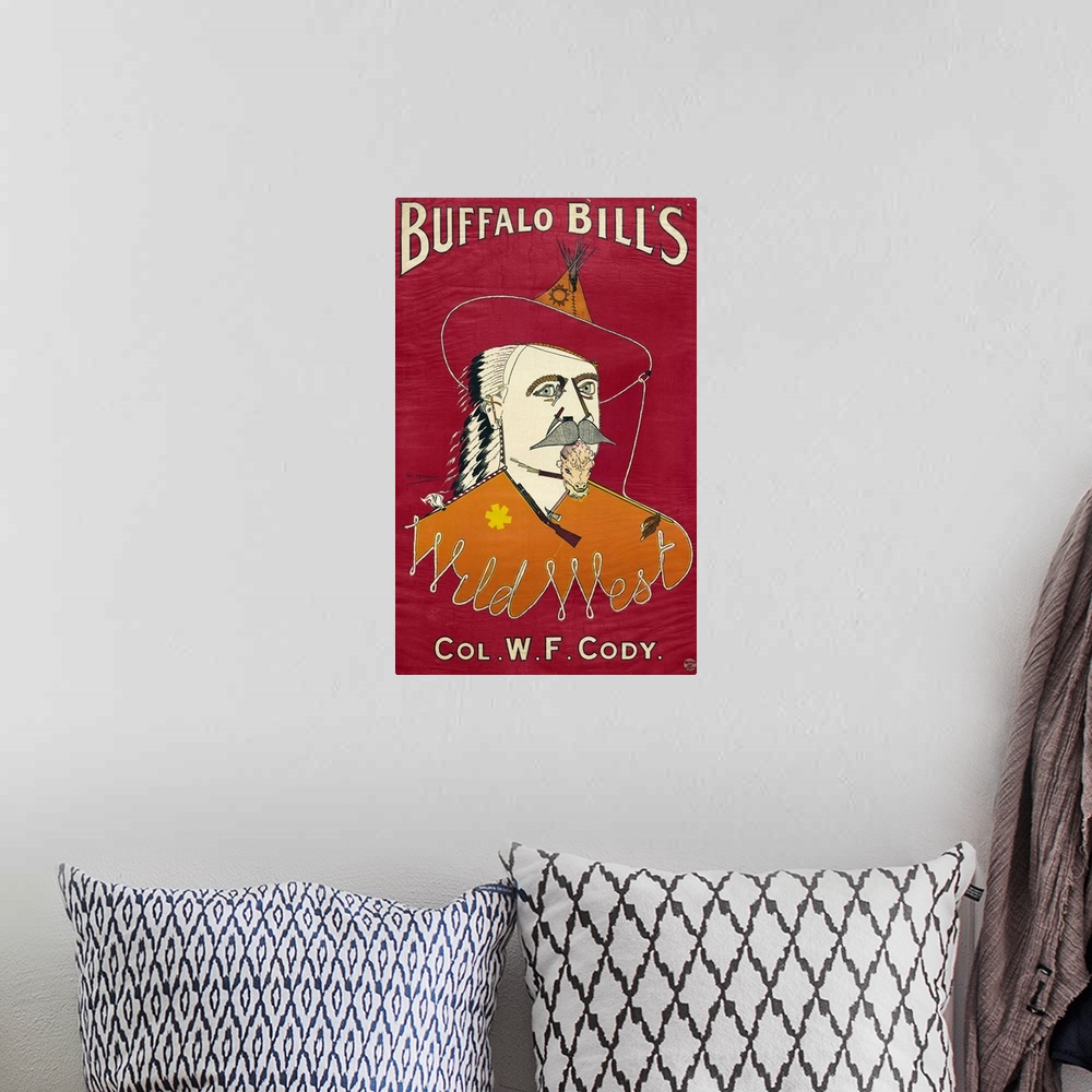 A bohemian room featuring William Frederick Cody. Known as Buffalo Bill. American frontiersman and showman. Lithograph post...