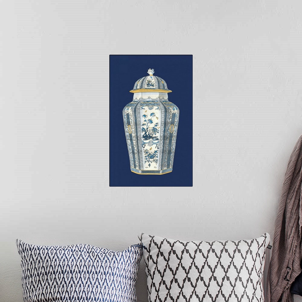 A bohemian room featuring Asian Urn in Blue and White I