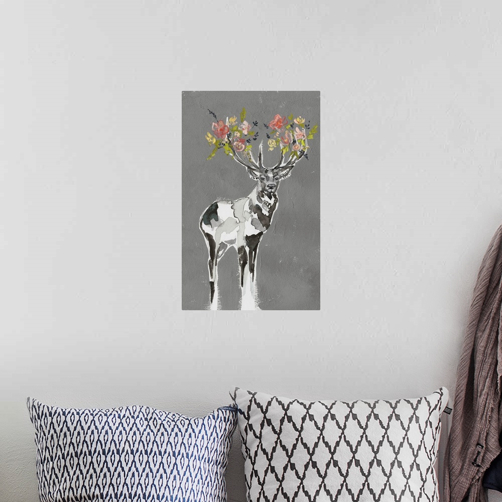 A bohemian room featuring Deer and Flowers I