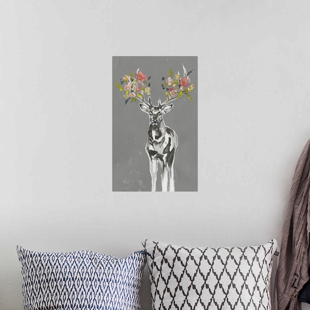 A bohemian room featuring Deer and Flowers II