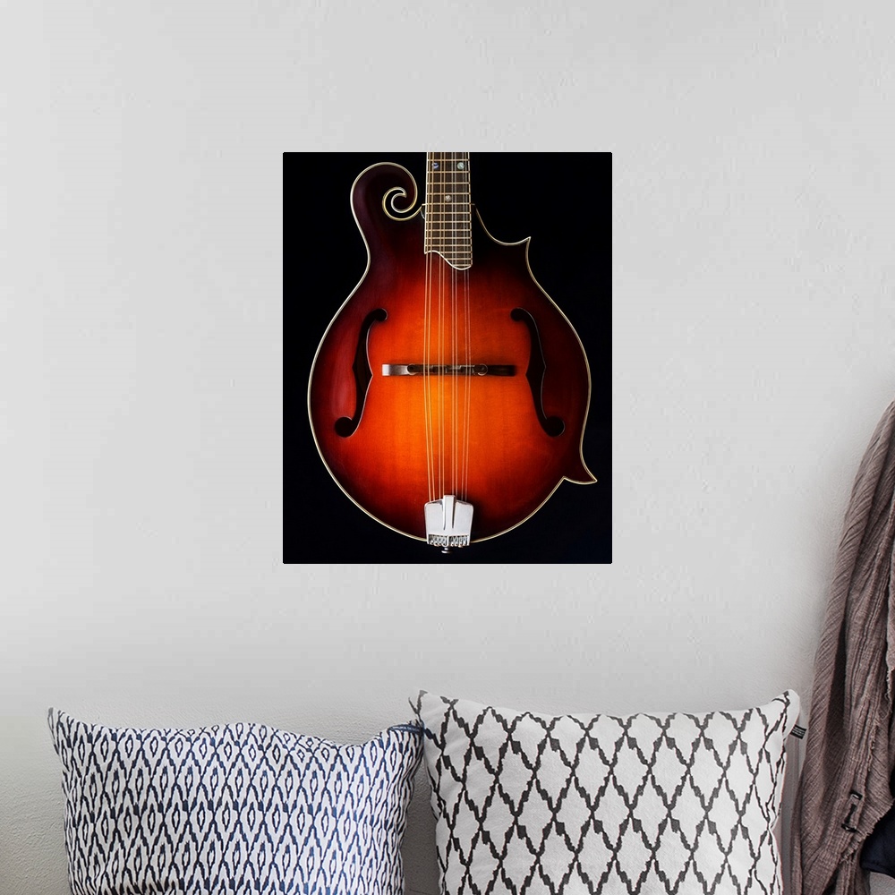 A bohemian room featuring Close-up of a mandolin.