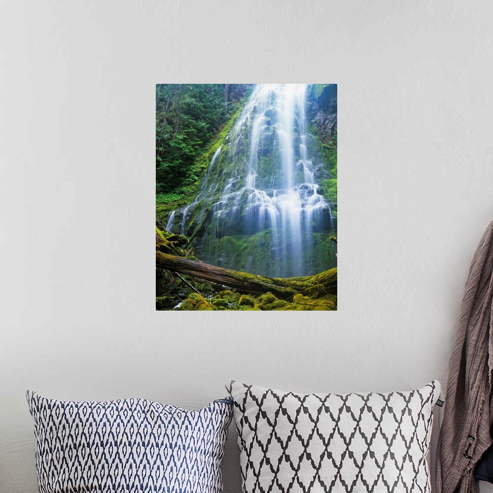 A bohemian room featuring Proxy Falls plummets down the bluffs. Sisters, Oregon, United States of America.