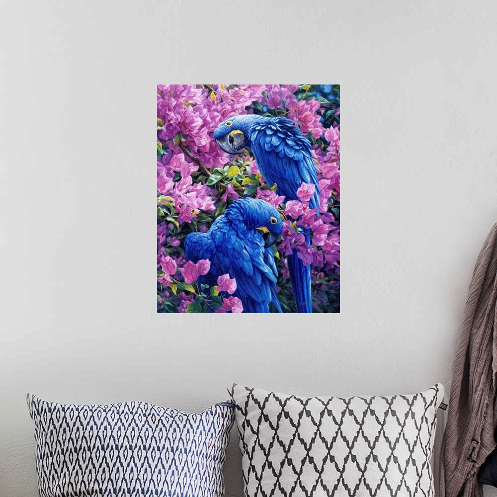 A bohemian room featuring Tropical Fiesta - Hyacinth Macaws And Bougainvillea