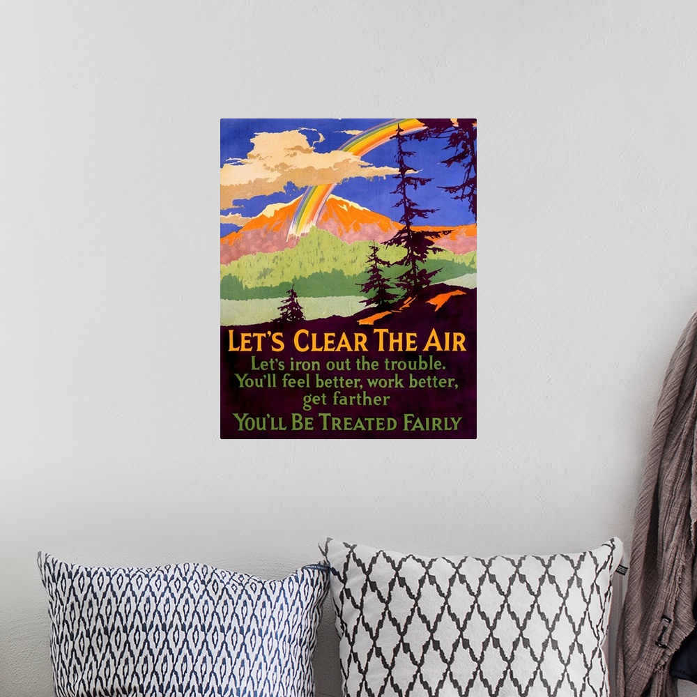 A bohemian room featuring Lets Clear the Air, motivational, Vintage Poster