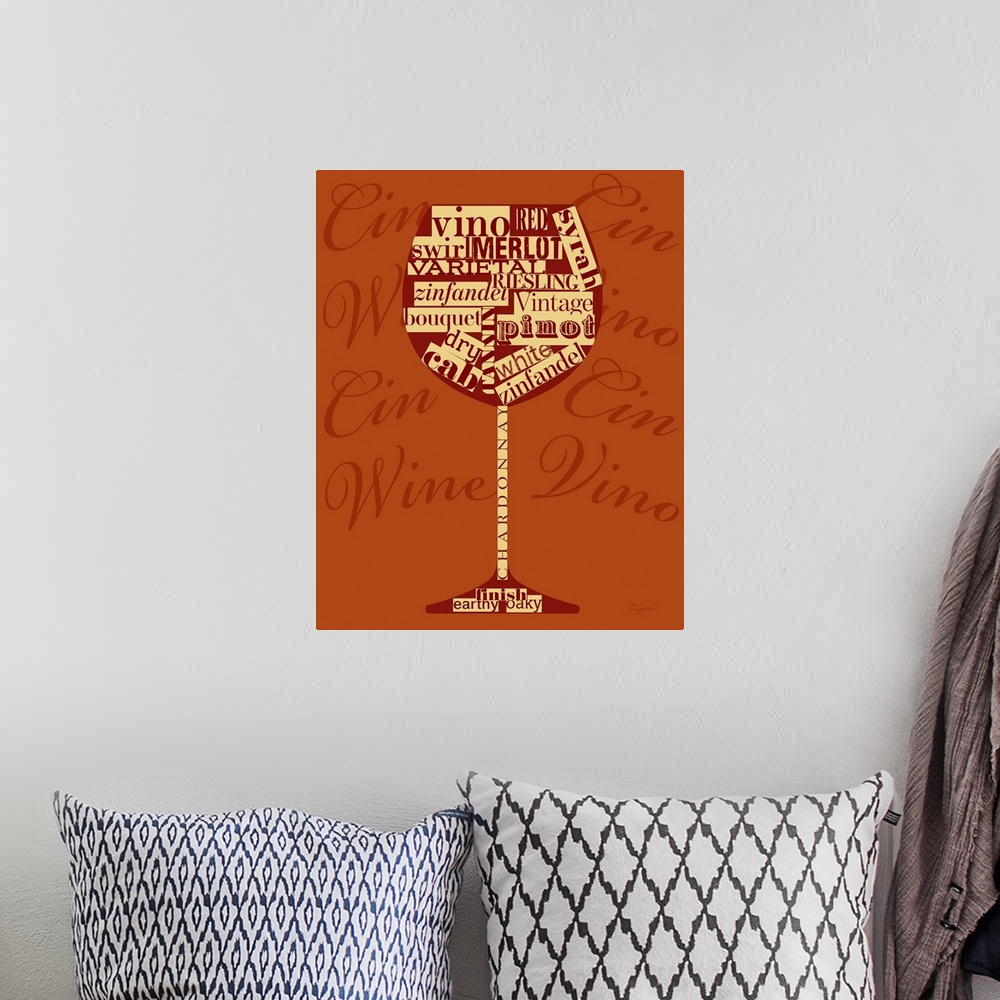A bohemian room featuring Artwork using wine glass and typography perfect for any kitchen.