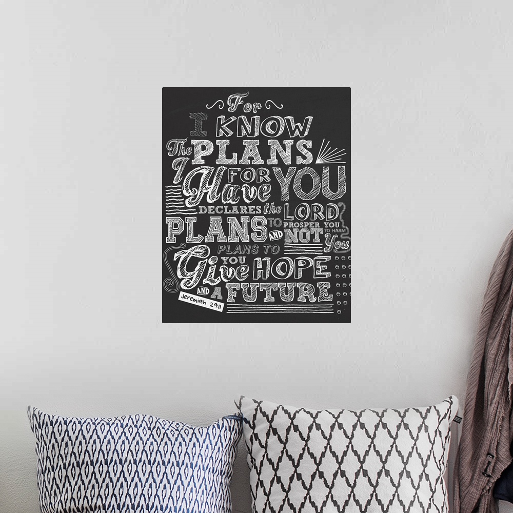 A bohemian room featuring Fun and modern typography art.
