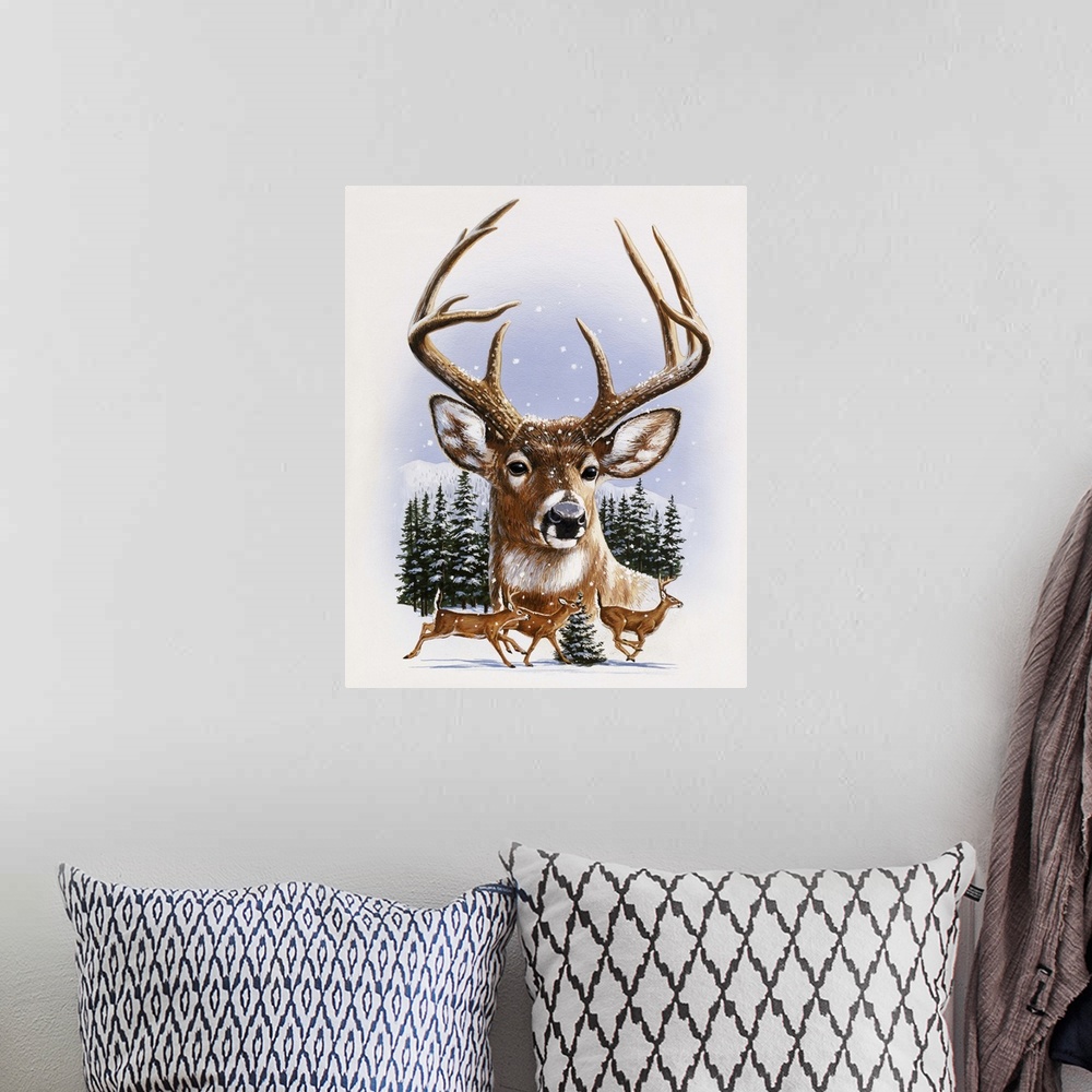 A bohemian room featuring Whitetail Deer Montage, Winter