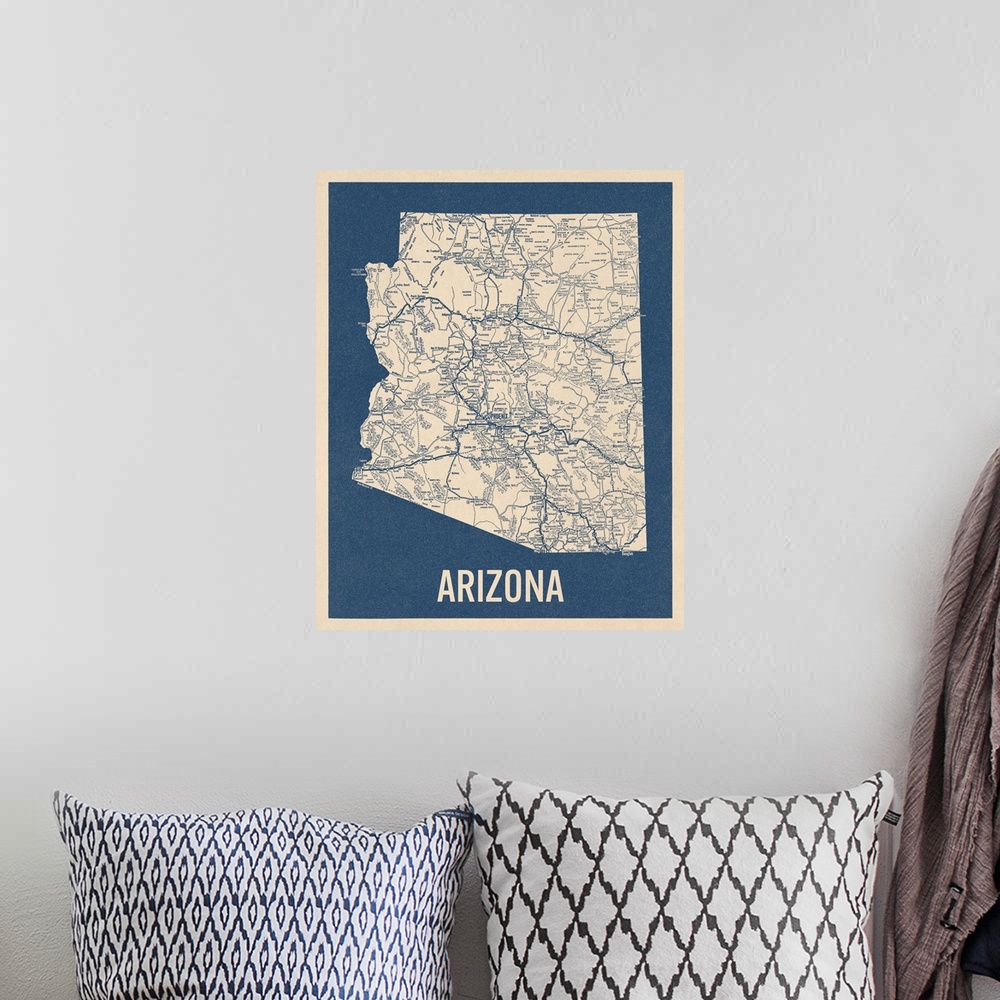 A bohemian room featuring Vintage Arizona Road Map 2