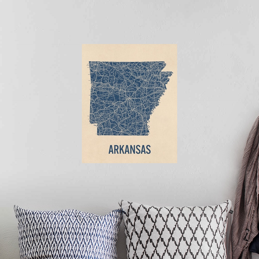 A bohemian room featuring Vintage Arkansas Road Map 1