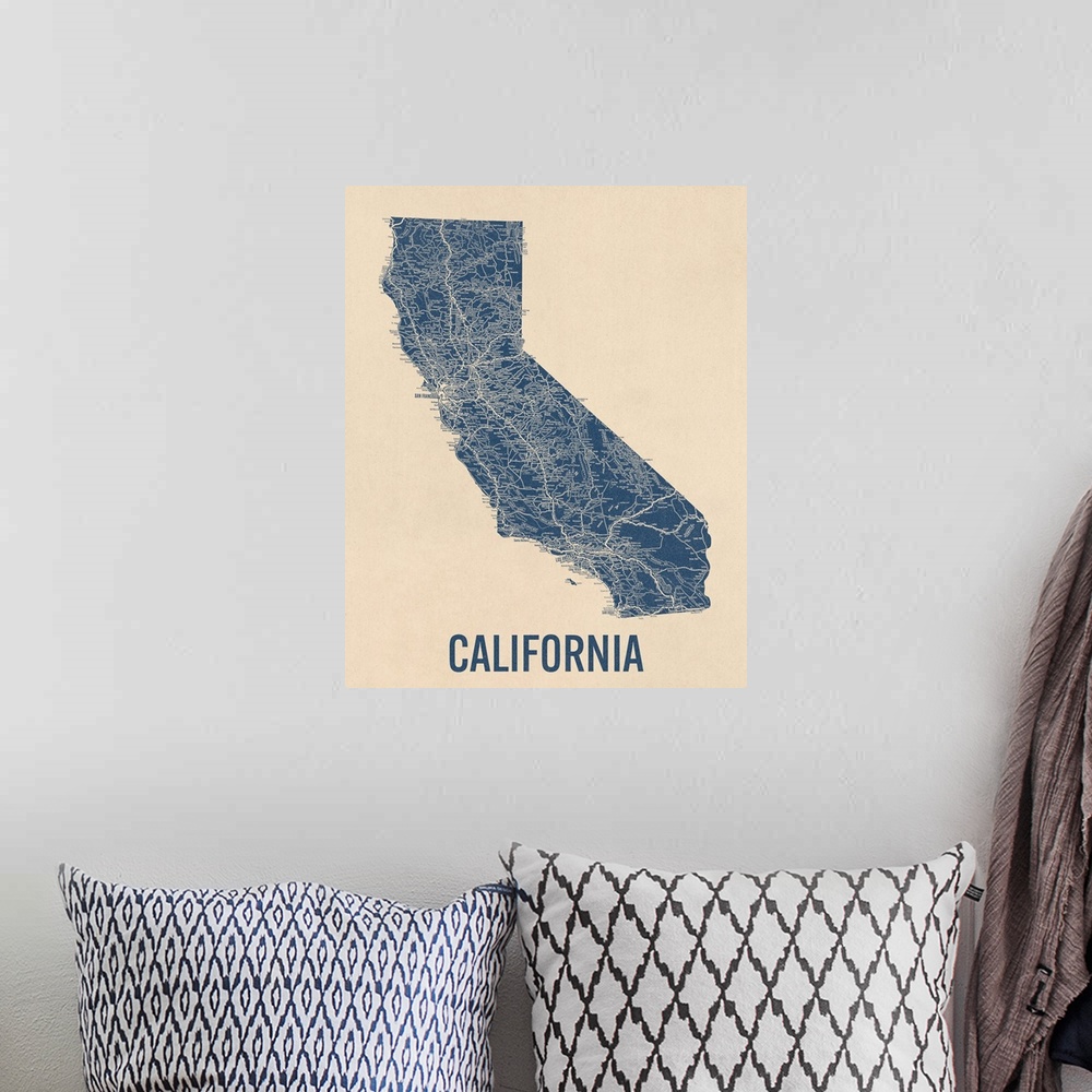 A bohemian room featuring Vintage California Road Map 1