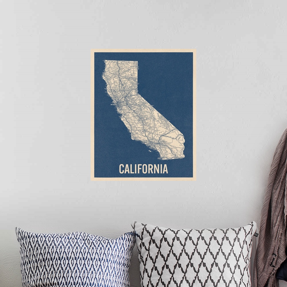 A bohemian room featuring Vintage California Road Map 2