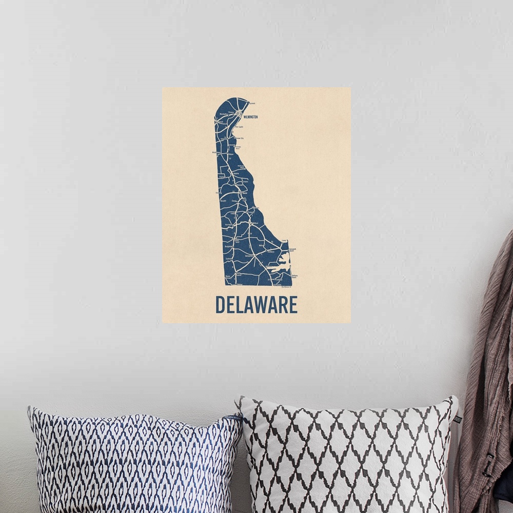 A bohemian room featuring Vintage Delaware Road Map 1