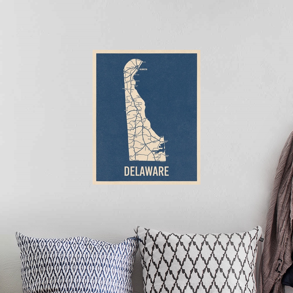 A bohemian room featuring Vintage Delaware Road Map 2