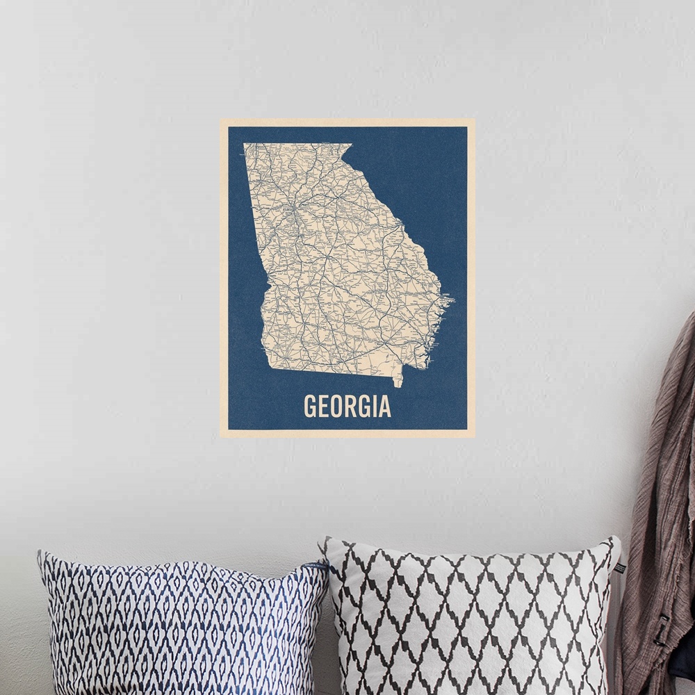 A bohemian room featuring Vintage Georgia Road Map 2