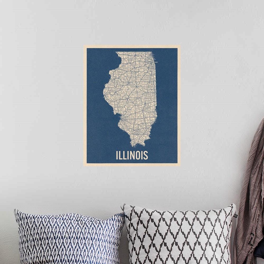 A bohemian room featuring Vintage Illinois Road Map 2